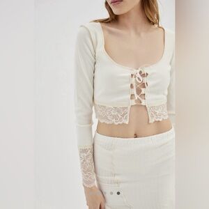 Urban Outfitters Cream Lace Detail Crop Top